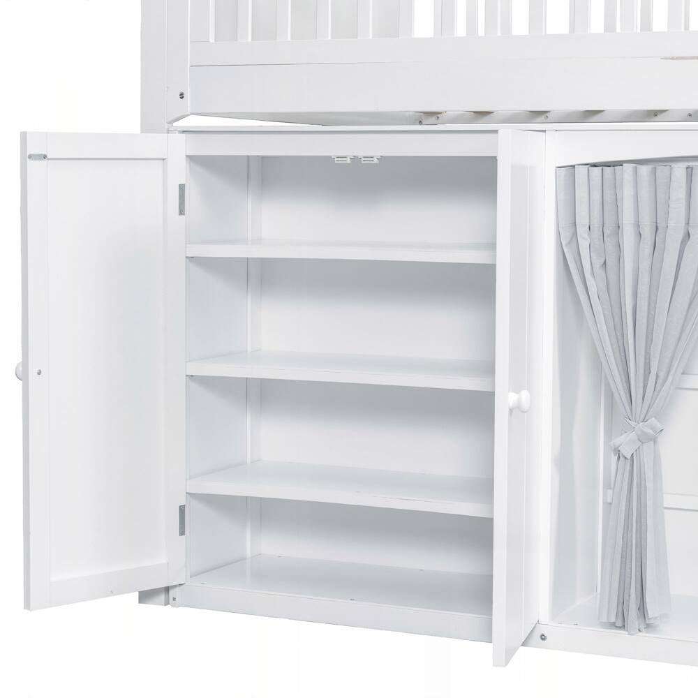 Loft Bed with Storage Cabinet and LED