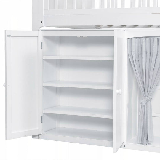 Loft Bed with Storage Cabinet and LED