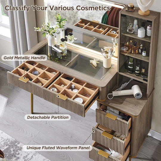 Modern Makeup Vanity Desk with HD Lighted Mirror, Dressing Table