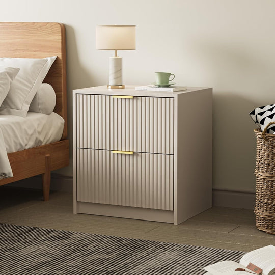 Set of 2 Fluted Nightstand with 2 Drawers, Modern Storage Bedside Table Wooden End Table for Bedroom