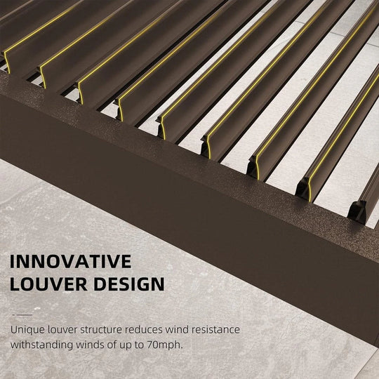 Bronze Louvered Pergola with Adjustable Roof for Deck Backyard Garden Hardtop Gazebo