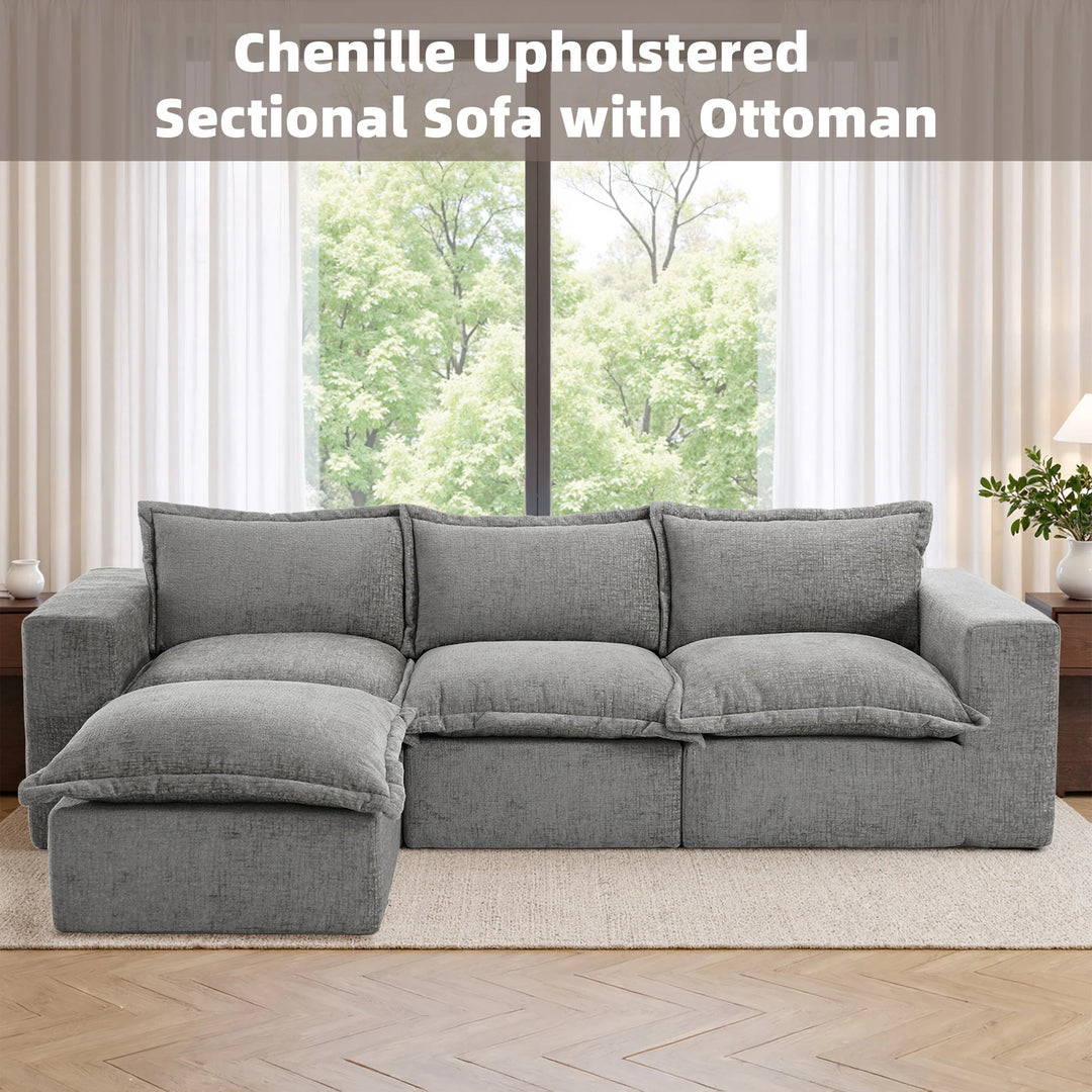Chenille No Assembly Modular Sectional Sofa Cloud Couch with Ottoman