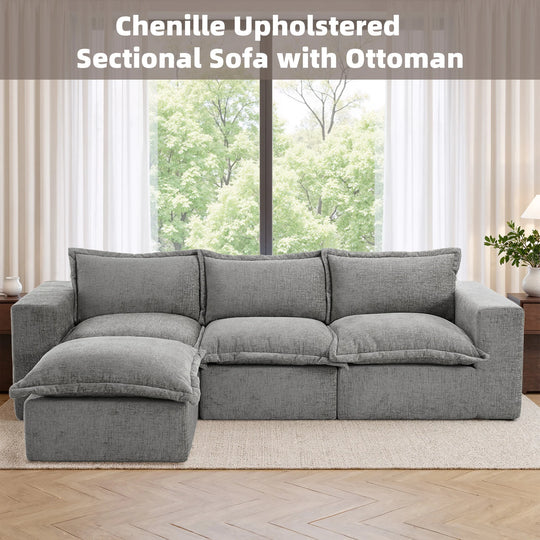 Chenille No Assembly Modular Sectional Sofa Cloud Couch with Ottoman
