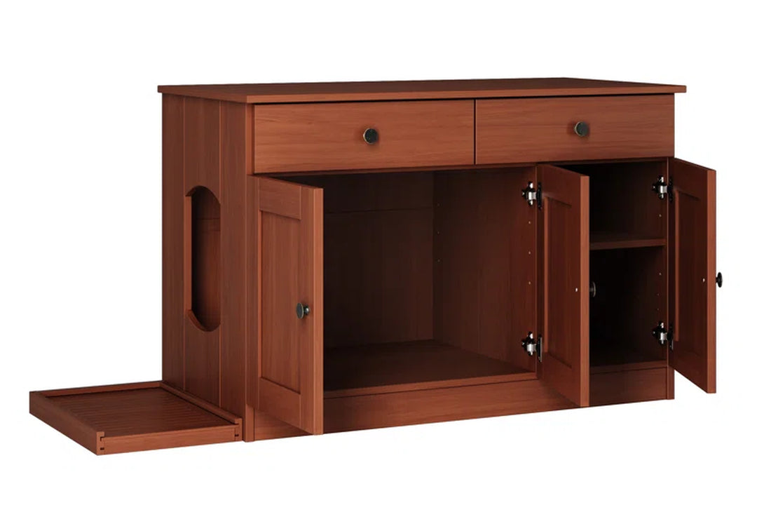Palace Imports 100% Solid Wood Haajarah 3-Door Cat Litter Enclosure with 2-Drawers and Litter Catch