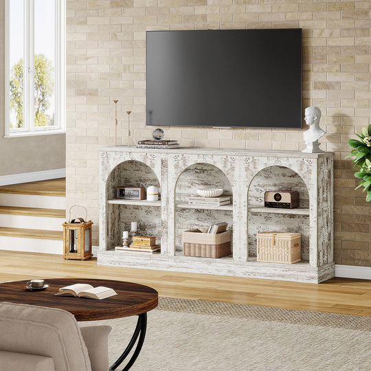 Farmhouse TV Stand for Tvs up to 65 Inches, Farmhouse Entertainment Center with Storage