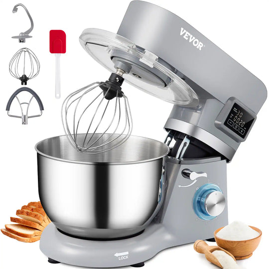 VEVOR Stand Mixer 660W 5.8Qt Electric Dough Mixer 6 Speeds LCD Screen Timing - 5.5 L