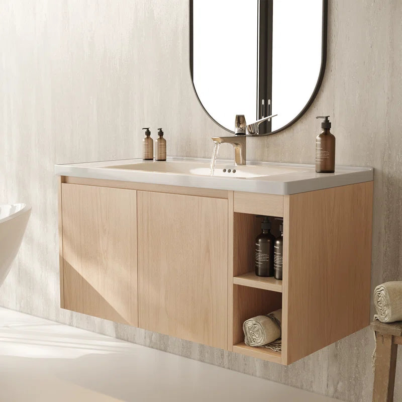 Modern 35.8" Wall-Mounted Single Bathroom Vanity with Ceramic Top