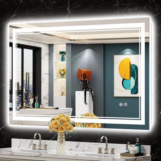 Full Size Front & Back LED Lighted Anti-Fog Tempered Glass Wall Bathroom Vanity Mirror, 3-Year Warranty & ETL Certification