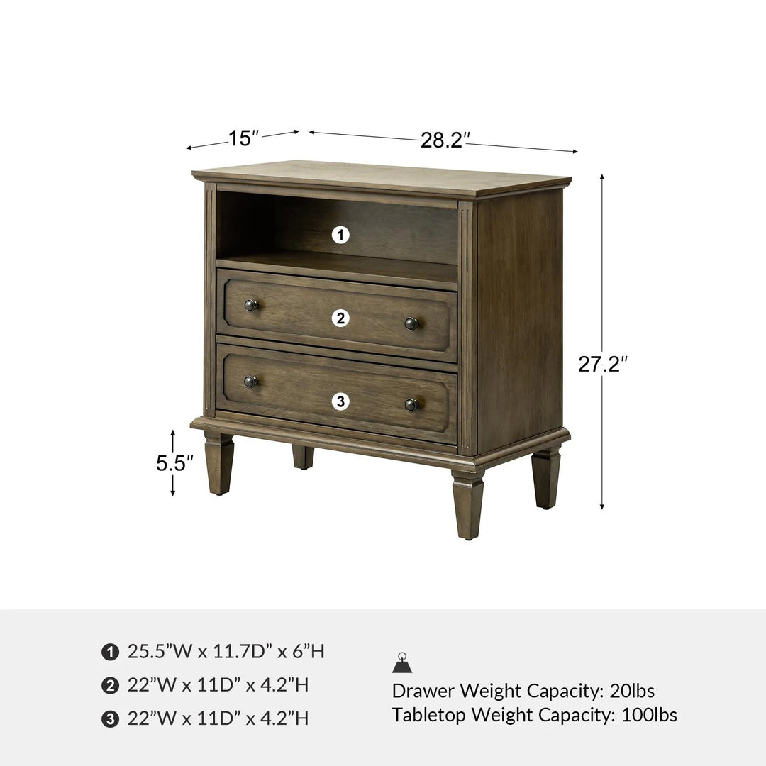 Kamilo Transitional 28''W 2-Drawers End Table with Built-In Charging Station and Solid Wood Legs by
