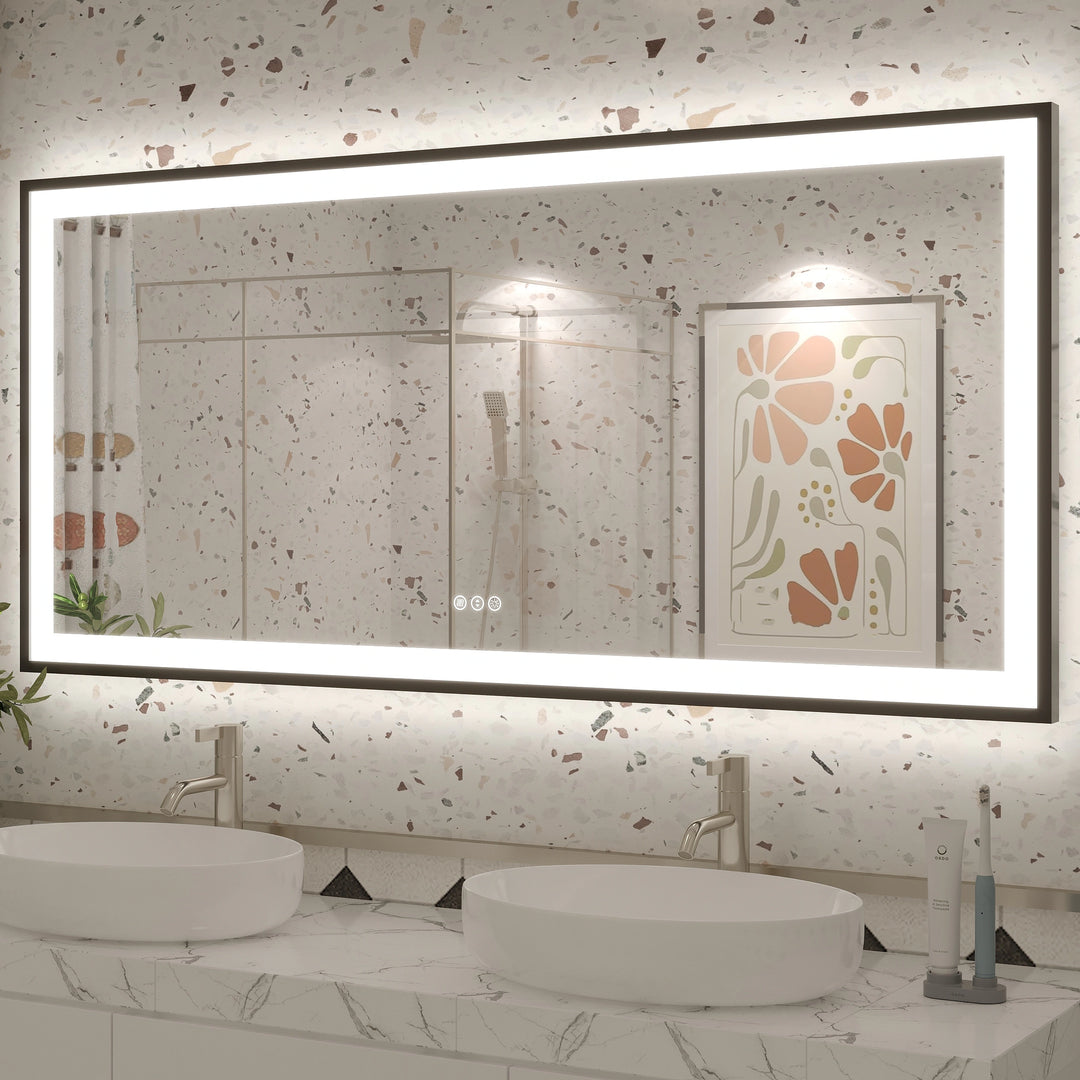 Extra Large Black Frame LED Bathroom Vanity Mirror with 3 Years Warranty and UL Certified