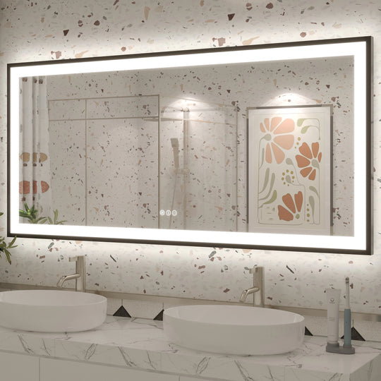 Extra Large Black Frame LED Bathroom Vanity Mirror with 3 Years Warranty and UL Certified