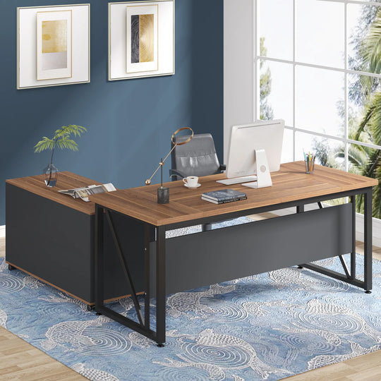 63" L-Shaped Computer Desk with 47 Inches Lateral File Cabinet, Executive Desk Home Office Furniture Desk Set