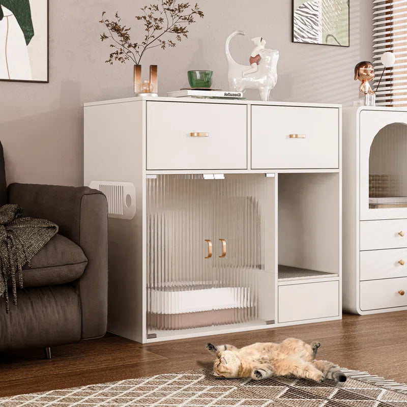 Tilesha Cat Litter Box Enclosure, 37.4'' Furniture Style Hidden Litter Box Cat Cabinet with Storage for Large Cats