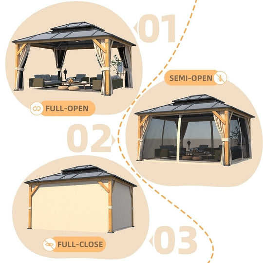 Hardtop Wood Gazebo with Double Roof – Free Dust Cover with 12X16 or 12X20 Model – Waterproof Outdoor Gazebo