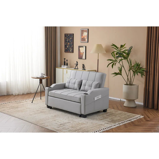 Tufted Upholstered Leather Sleeper Sofa Bed