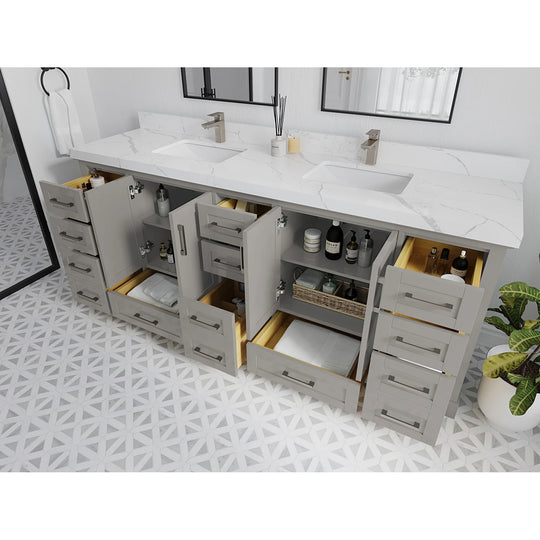 Willow Collection 84 in W X 22 in D X 36 in H Boston Double Bowl Sink Bathroom Vanity with Countertop