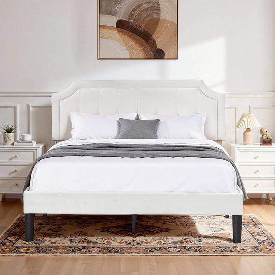 Javlergo Modern Upholstered Bed Frame with Height Adjustable Headboard Heavy-Duty Frame No Box Spring Needed