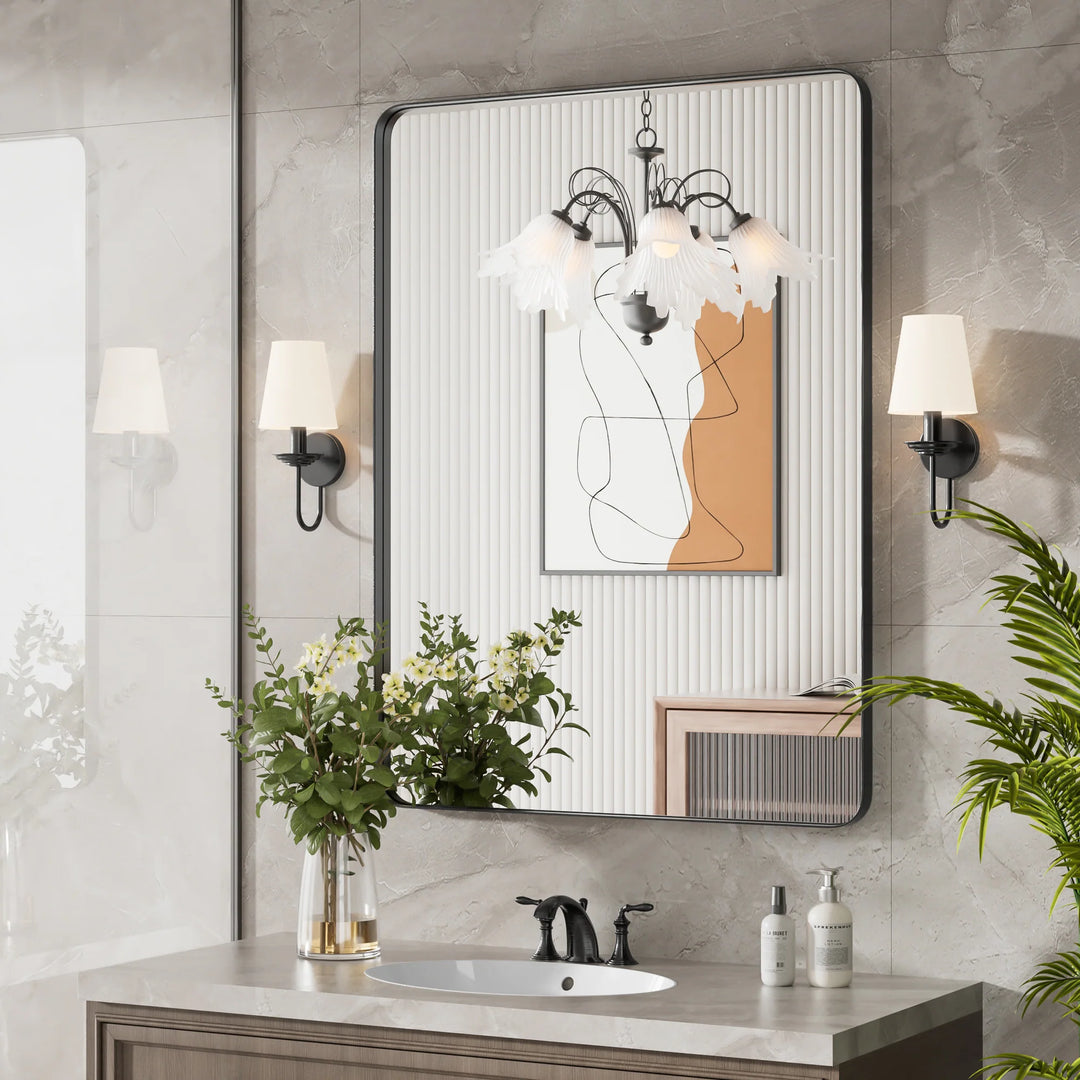 Modern Rounded Rectangle Metal Frame Wall Mirror
