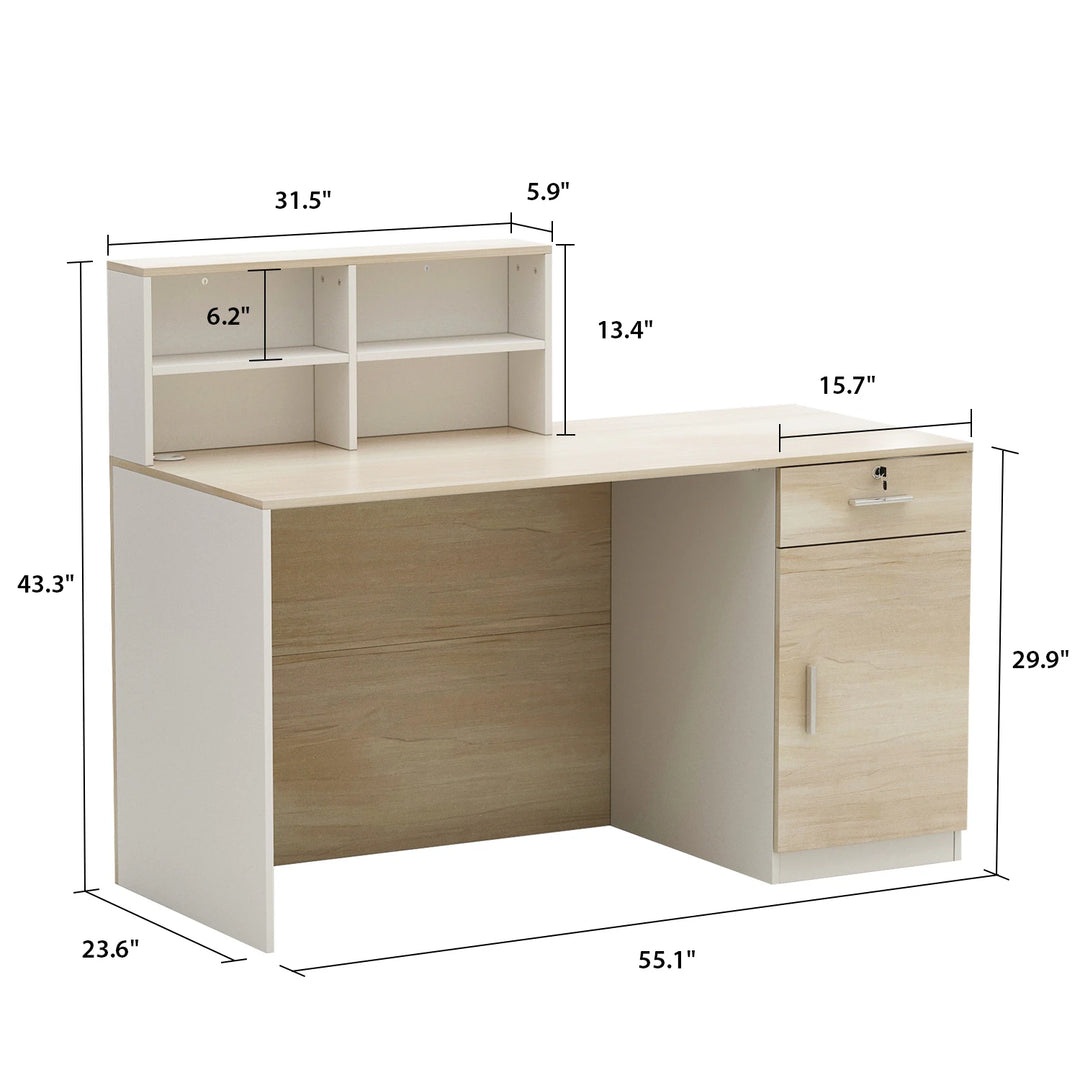 Reception Desk Wood Front Counter Table W/ Lockable Storage by