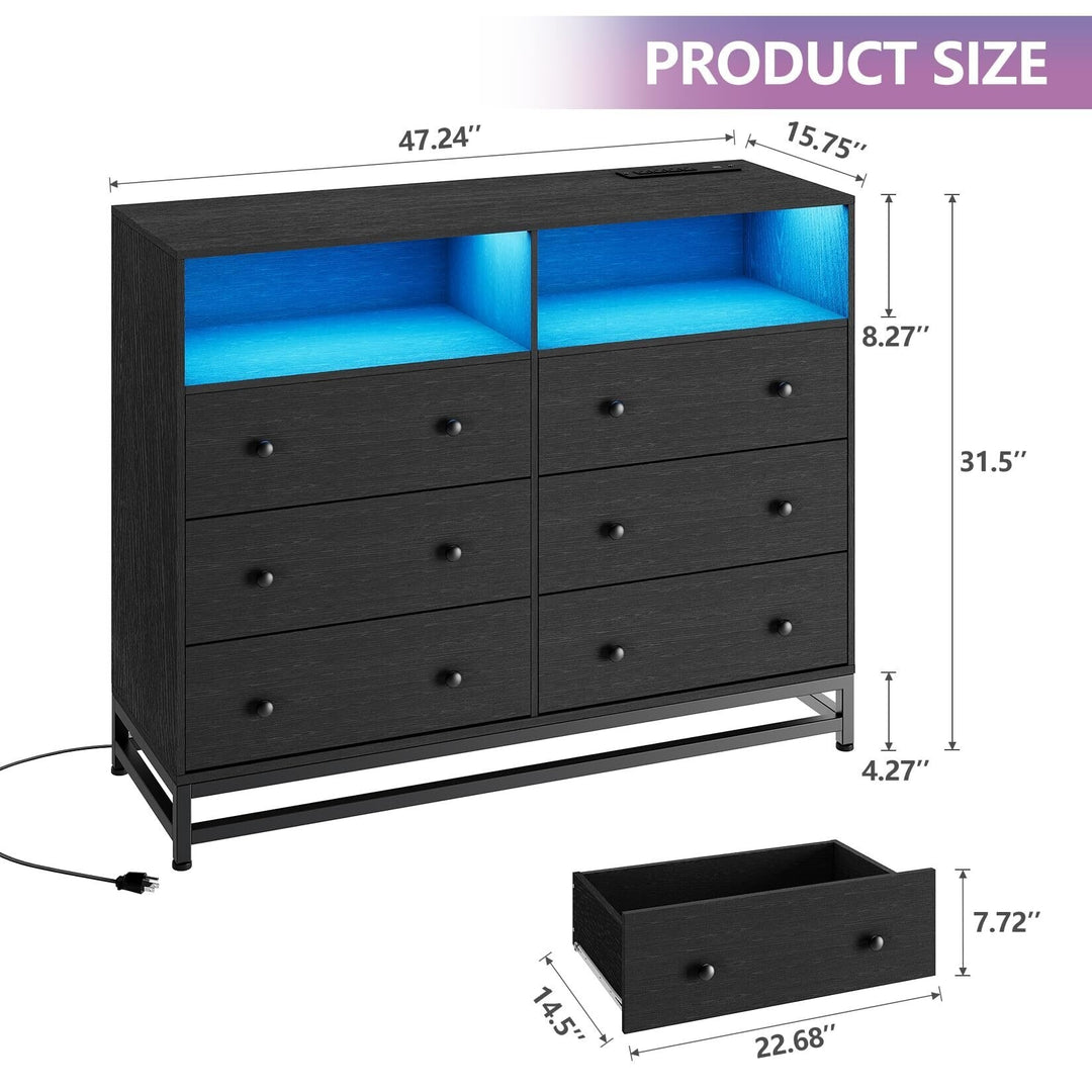 6 Drawer Dresser with Led Lights and Power Outlets