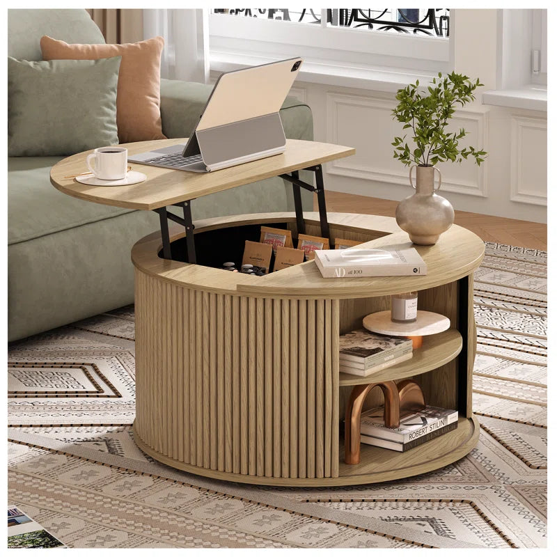 Round Coffee Table with Lifting Top,31.5” Lift Top Coffee Table with Hidden Compartment