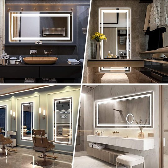 Full Size Front & Back LED Lighted Anti-Fog Tempered Glass Wall Bathroom Vanity Mirror, 3-Year Warranty & ETL Certification