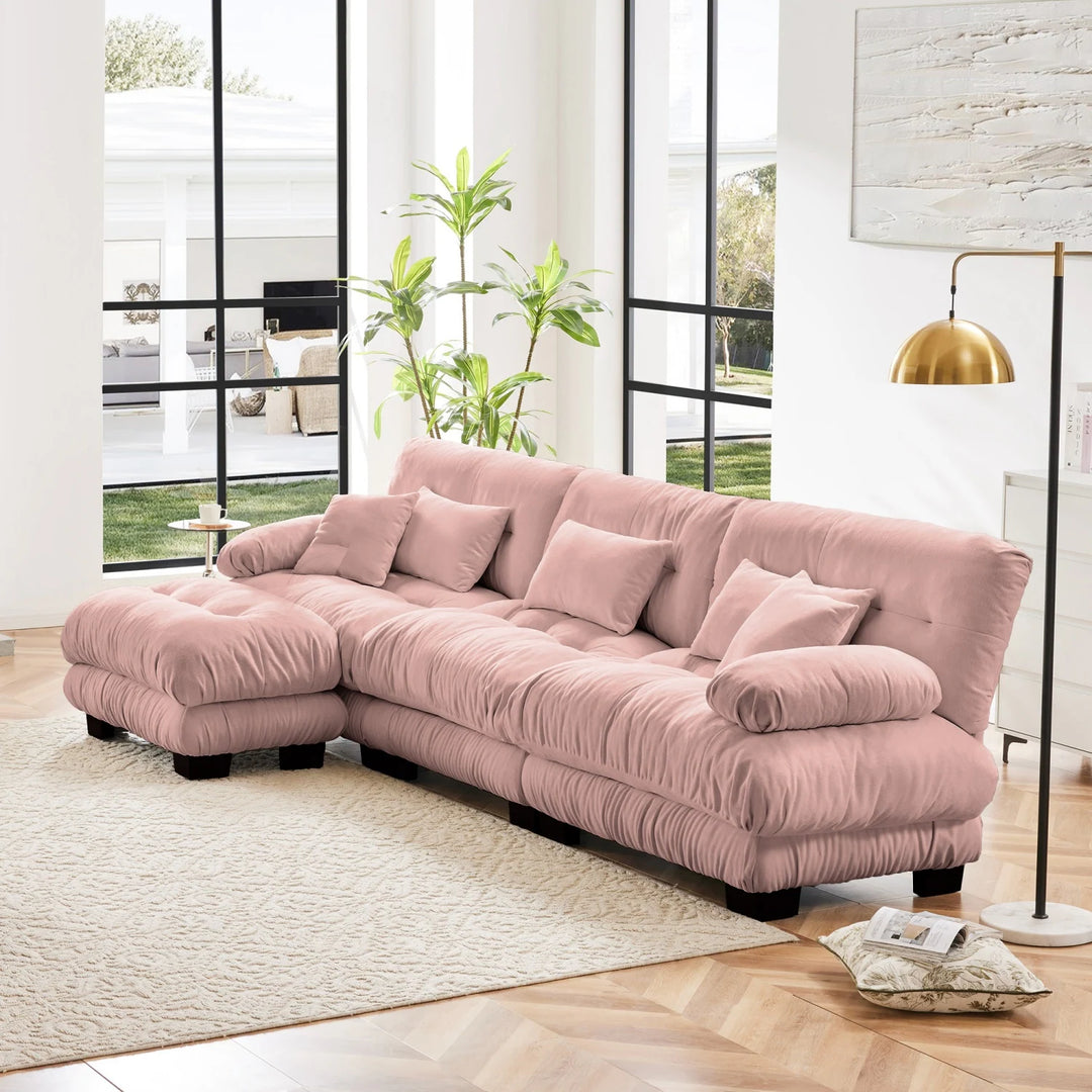 Luxury Chenille Modular Upholstered Sectional Sofa Couch with Convertible Ottoman