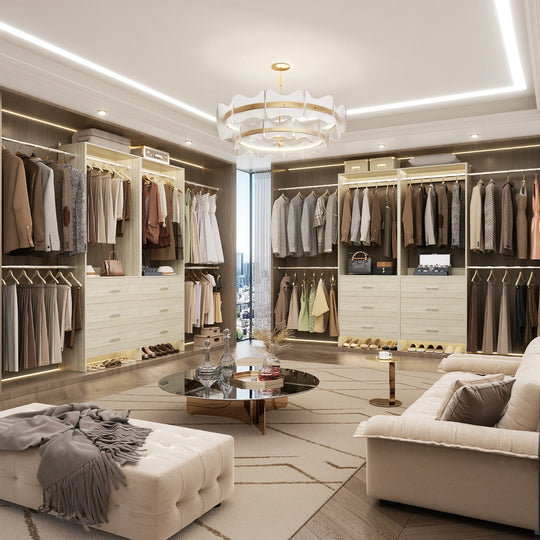 Cimly Set of 2 Closet Organizer System with Adjustable Hanging Rods and Drawers