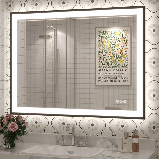 Extra Large Black Frame LED Bathroom Vanity Mirror with 3 Years Warranty and UL Certified