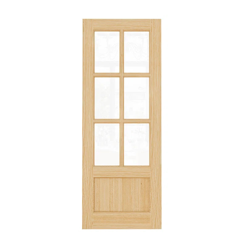 80 Inch Pine Wood Front Door Slab with 6 Lite Clear Double Glazed Glass Slab Only