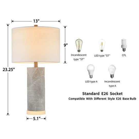 23.25 Inch Grey with Distressed White Table Lamp Set with Bulbs