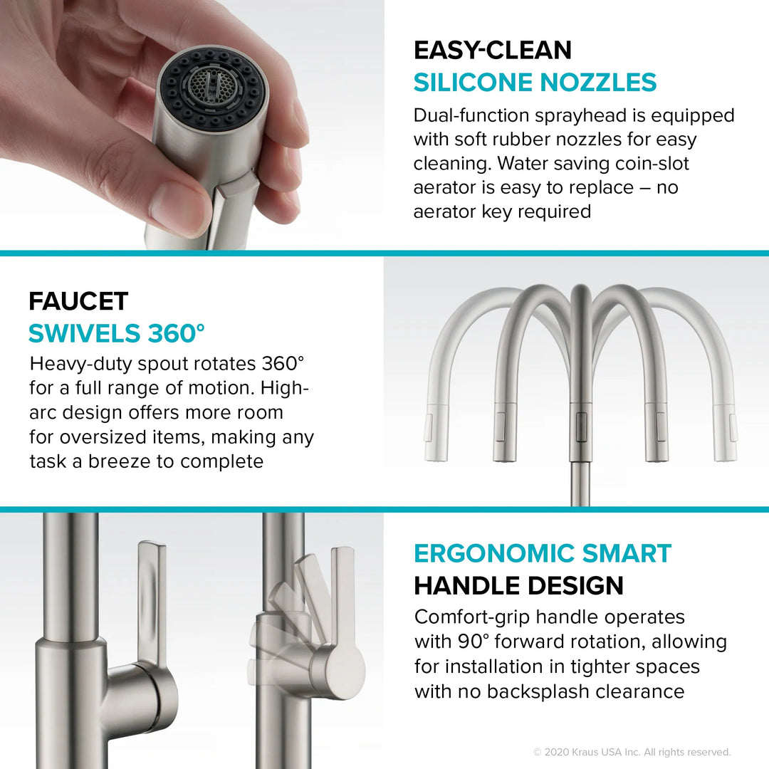 2-Function 1-Handle 1-Hole Pulldown Sprayer Brass Kitchen Faucet