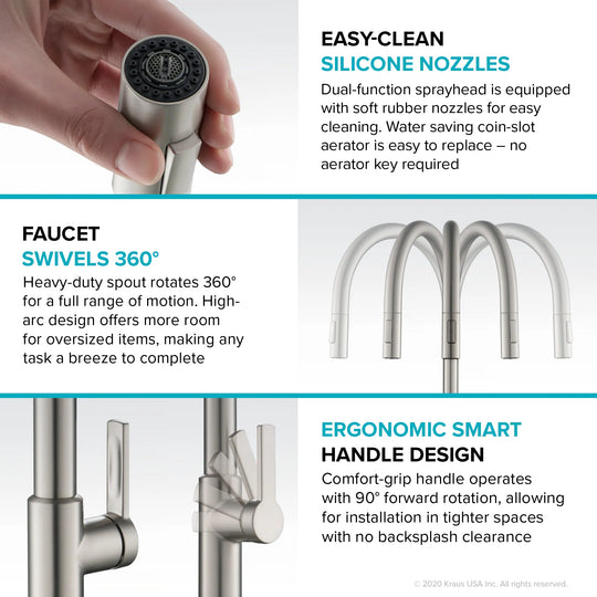 2-Function 1-Handle 1-Hole Pulldown Sprayer Brass Kitchen Faucet