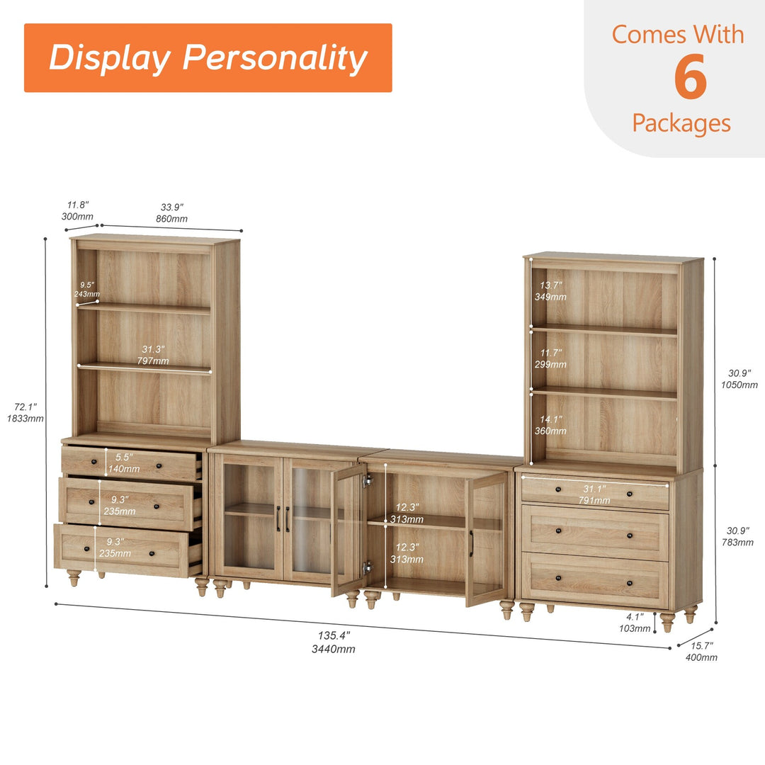 Entertainment Center with Bookshelves for Tvs up to 75", Oak