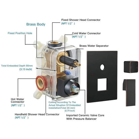 Rain Shower Faucet System Head Oil Rubbed Bronze with 10 Inch