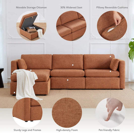 Mia Oversized Modular Sectional Fabric Sofa