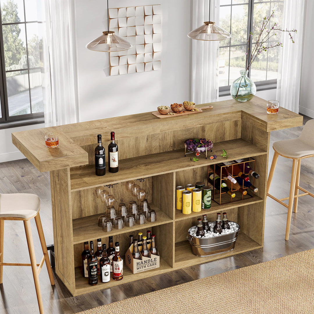 70.9" Wooden Home Bar Table with Wine Glass Holder, Pub Storage Unit Accent Table for Home Patio Basement