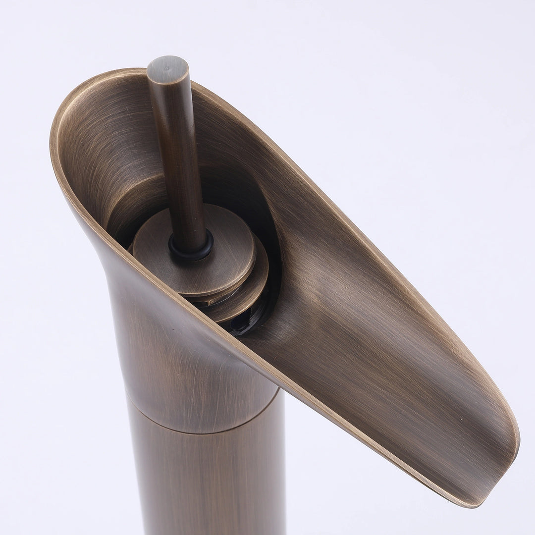 12.4"H Solid Brass Waterfall Single Handle Single Hole Bathroom Faucet