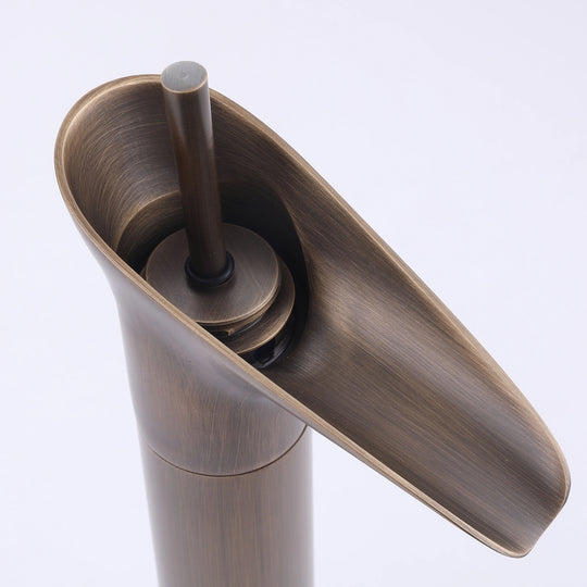 12.4"H Solid Brass Waterfall Single Handle Single Hole Bathroom Faucet