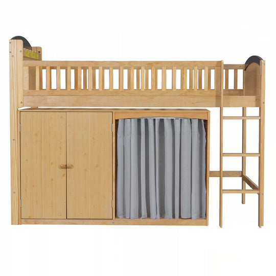 Loft Bed with Storage Cabinet and LED