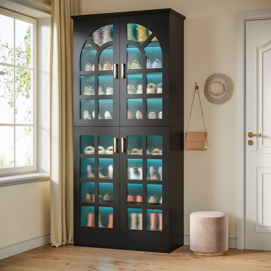 35 Pairs Tall Shoe Storage Cabinet with Doors, 8 Tiers Shoe Rack Organizer with LED Light and Adjustable Shelves for Entryway