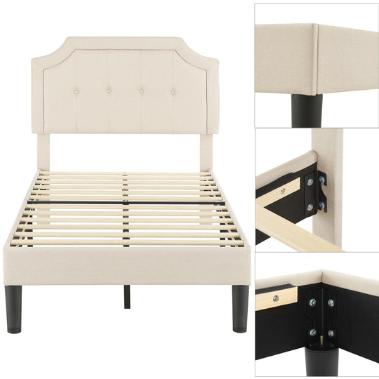 Javlergo Modern Upholstered Bed Frame with Height Adjustable Headboard Heavy-Duty Frame No Box Spring Needed