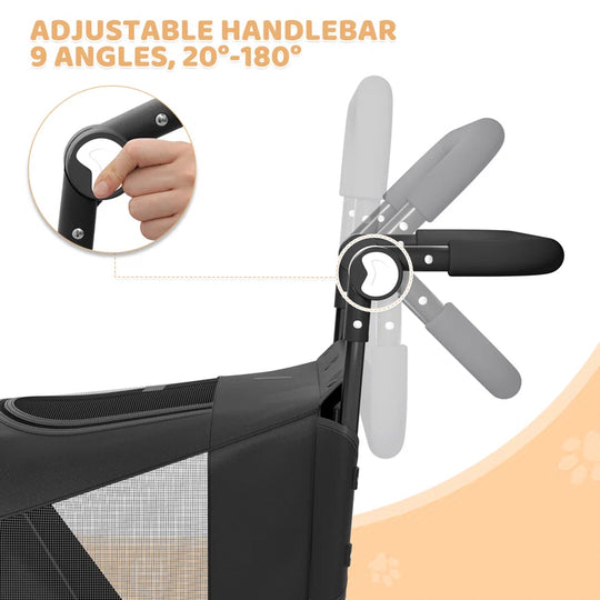 Foldable Pet Stroller for Small & Medium Dogs and Cats 3-Wheel Dog Stroller with 9 Angles Adjustable Handlebar