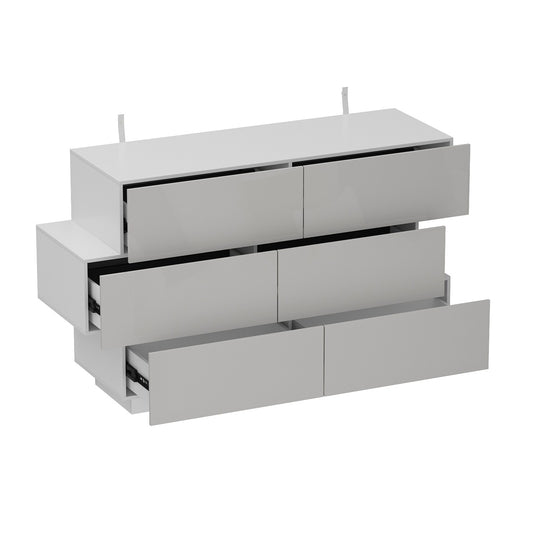 6 Drawers Dresser High Gloss Dresser Chest Off-Set Design Buffet