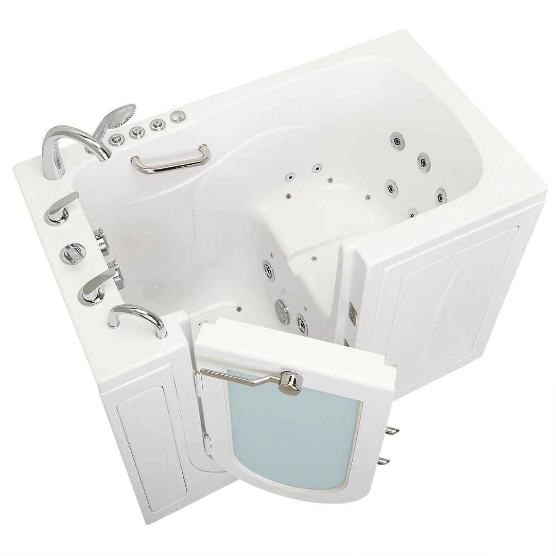Ella Monaco 32" Acrylic Hydro Massage Walk-In Bathtub with Outward Swing Door, 5 Piece Fast Fill Faucet, 2" Dual Drain