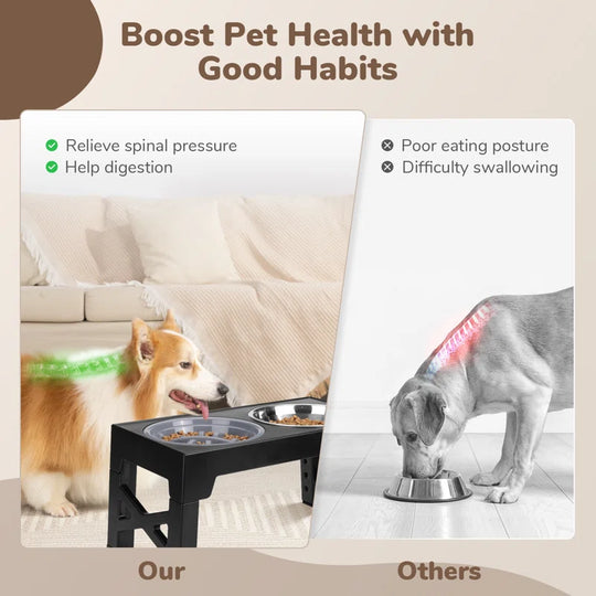 Elevated Dog Bowls, Dog Feeder with Stainless Steel Bowl & Slow Feeder Dog Bowl, 5 Heights Adjustable Raised Dog Bowls Stand