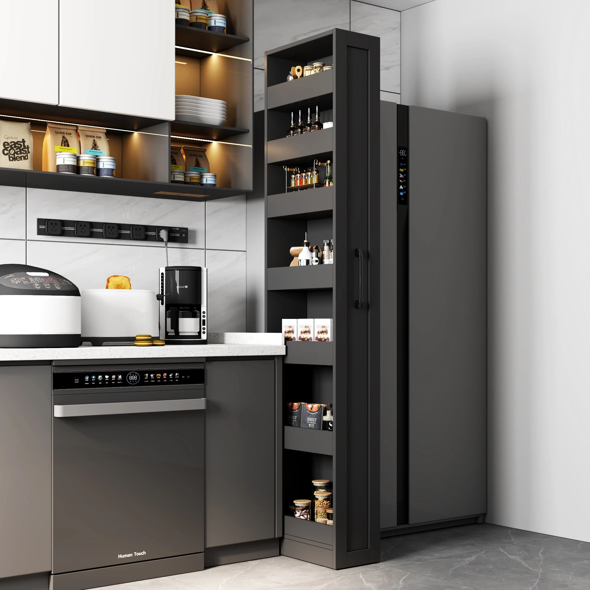 7-Tier Rolling Storage Shelf, Modern Pull-Out Organizer with Single-Sided Access for Kitchen, Living Room, Pantry