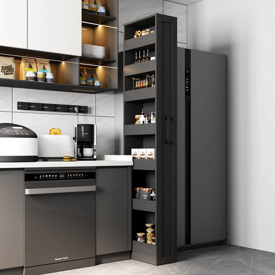 7-Tier Rolling Storage Shelf, Modern Pull-Out Organizer with Single-Sided Access for Kitchen, Living Room, Pantry