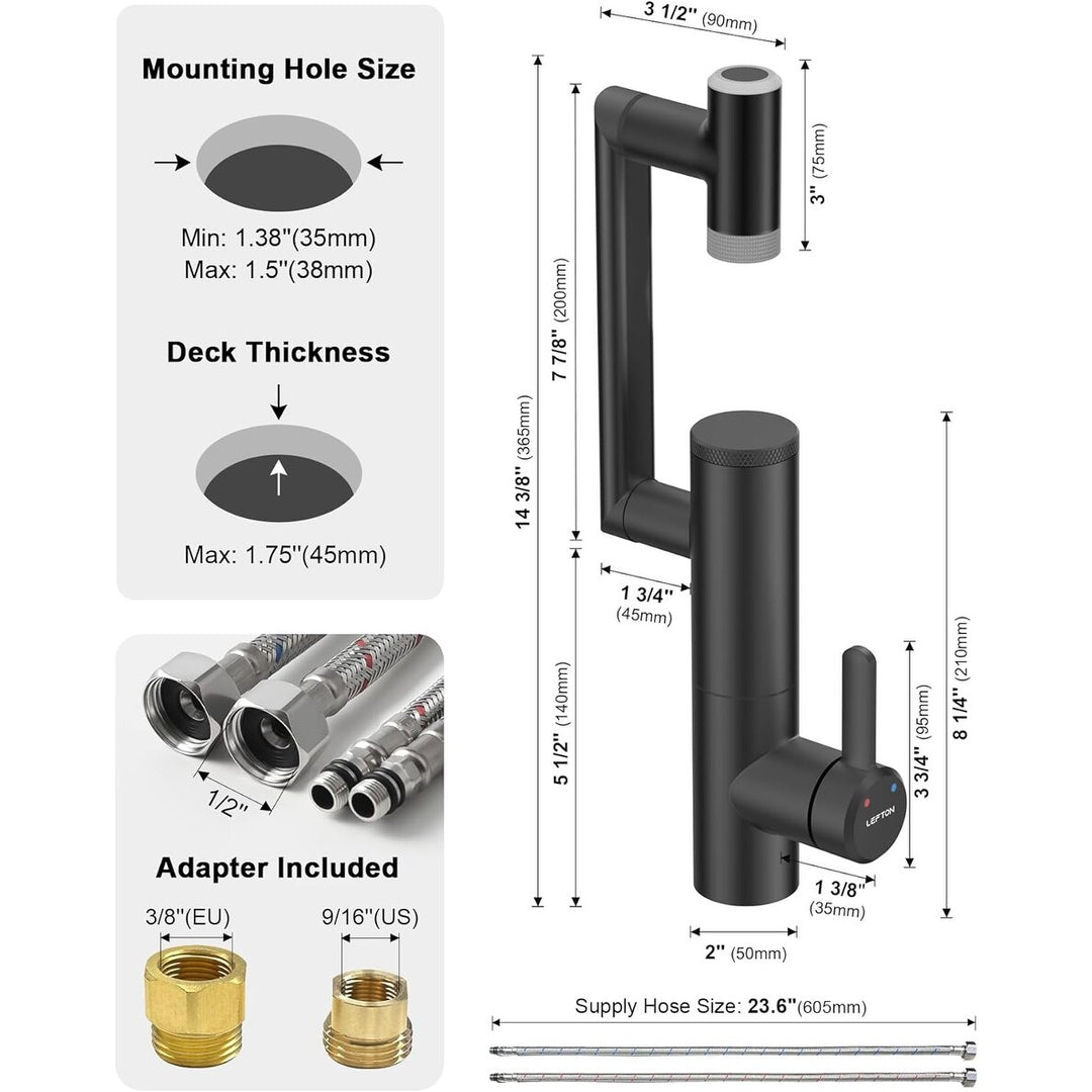 Rotatable Single Hole Bathroom Sink Faucet with Built-In Filter, Temperature Display in Fahrenheit, 2 Water Modes