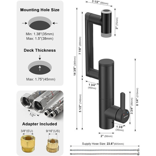 Rotatable Single Hole Bathroom Sink Faucet with Built-In Filter, Temperature Display in Fahrenheit, 2 Water Modes